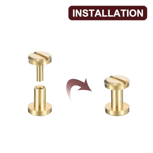 uxcell 30Pack Brass Chicago Screws, 5x6mm Flat Head Screw Back Binding Post Nail Stud Rivets Fastener for DIY Leather Craft Belt Strap - size: 5x6mm