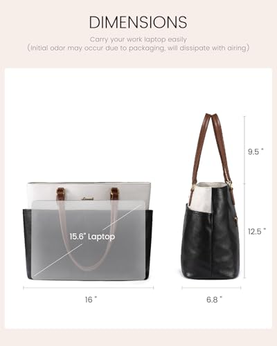 LOVEVOOK Work Tote Bags for Women, Vintage Leather 15.6 Inch Laptop Bag with Large Cup Holder, Teacher Nurse Medical Professional Computer Bag, Office Briefcase Handbag Gift - color: Brown-black, size: 15.6 Inch