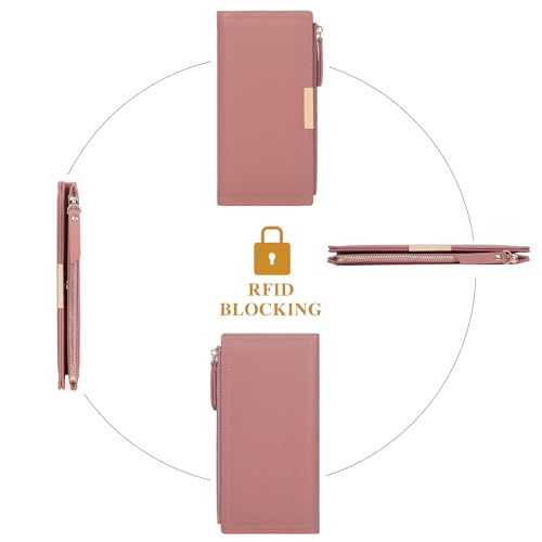 Slim Women's Wallet Ladies Credit Card Holder Bifold RFID Blocking - color: A04 Pink