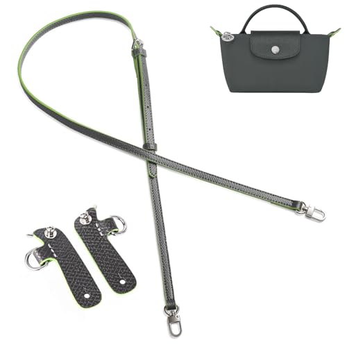 Purse Straps Replacement, Leather Handbag Crossbody Shoulder Strap Kit Adjustable for Mini Longcamp Tote Bag Women - color: Grey Green