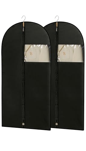 Suit Bags for Closet Storage, 43'' Garment Bags for Hanging Clothes, Suit Garment Bag, Black Suit Cover Bags with Clear Window for Coats, Jackets, Shirts（2 Packs） - color: Black, size: 43" - 2 Pack