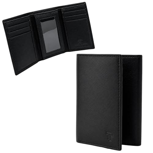 Black Leather Wallet – TrifoldCard Holder | Real Genuine Leather Mens Wallet | RFID Secure | Fits 8 Cards | Tap to Pay Feature | Quality Credit Card Holder - color: Black