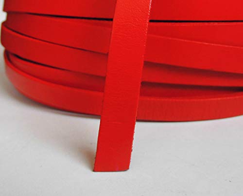 Glory Qin 5 Yards 10mmx2mm Genuine Cow Hide Flat Leather Strip, 10mm Wide Real Leather Craft for Jewelry Making LeatherRush (Red) - color: Red