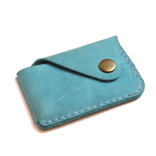 Genuine Leather slim Card Case Wallet Front Pocket Card Organizer Leather Card Holder Wallet, - color: Peacock blue