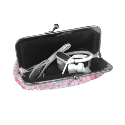 Kiss-lock Coin Purse for Women Change Purses Cute Small Coin Pouch Tiny Coin Wallet (Pink Birds Floral) - color: Pink Birds Floral