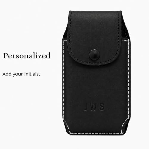 Custom Leather Phone Holster, Heavy Duty Belt Pouch Case with Snap Closure, EDC Waist Carry Cell Phone Sheath (Black) - color: Black