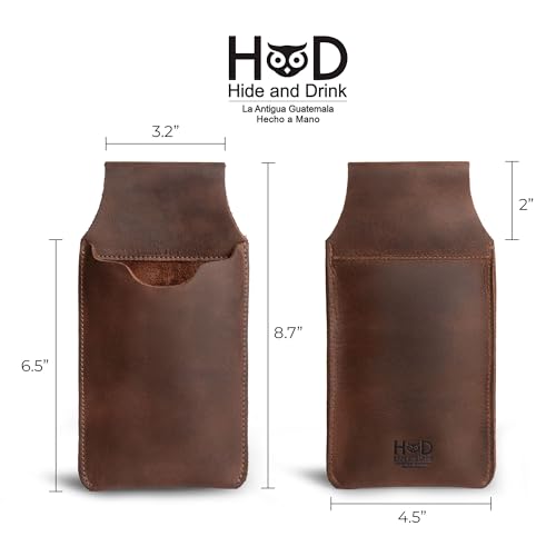 Hide & Drink, Waist Phone Holder Pouch, Accessory Bag, Soft Case for Work & Outdoors Essentials, Full Grain Leather Handmade - color: Bourbon Brown