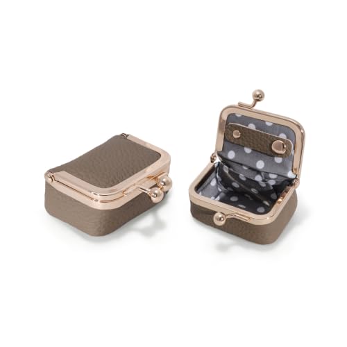 Genuine Leather Mini Jewelry Box Coin Purse for Women,Solid Color Kiss Lock Jewelry Case Organizer,Mini Travel Ring Box - color: Khaki