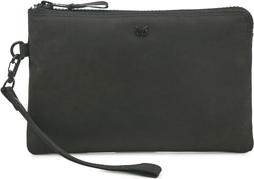 Leather Wristlet Wallet for Women Clutch Handbag Purse with Cell Phone Slot | Genuine Top Grain Leather, 8 Credit Card Slots, Detachable Strap, YKK Zipper, Gifts for Women - color: Black Crazy Horse