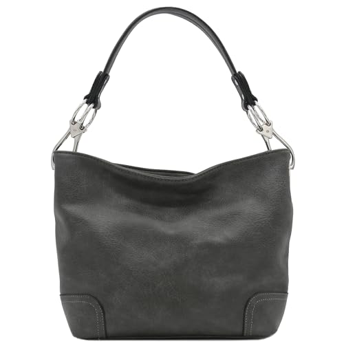 Hobo Shoulder Bag with Big Snap Hook Hardware - color: Charcoal Grey