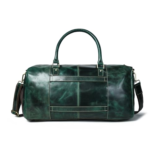 Genuine Full Grain Leather Carry On Travel Bag 21x11x10 with Trolley Straps, Shoe Compartment, Shoulder Strap by De Lira - Upland Green - color: Upland Green