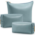 Kigeli 3 Piece Leather Makeup Bag Set Graduation Women Gifts PU Leather Makeup Toiletry Bag Bridesmaid Cosmetic Pouch Small Aesthetic Travel Purse for Wedding Birthday Women Gifts(Blue) - color: blue