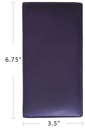 RFID Leather Checkbook Cover With Credit Card Slots and Pen Holder - color: Dark Purple