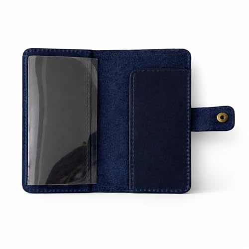 Genuine Blue Leather Checkbook Cover - Handmade Check Holder with Divider & ID Window, Slim Organizer Wallet for Business, Travel & Everyday Use, 3.5 x 7 - color: Blue Leather Checkbook Cover