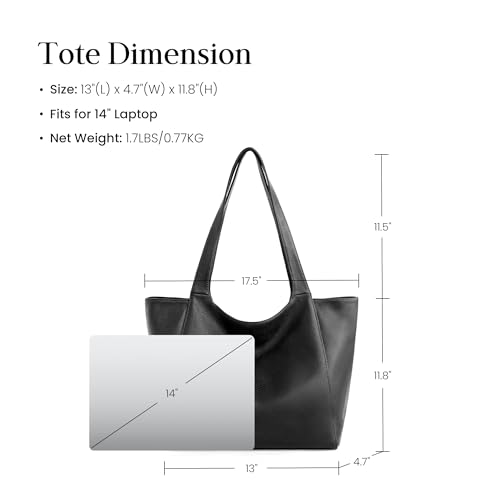 befen Soft Genuine Leather Tote Bag for Women Work with Zipper Slouchy Bags | Real Leather, Slouchy Shoulder Bag, Cup Holder, Travel Purse, Handbag for Daily & Travel, Zipper Tote Bag - color: Black