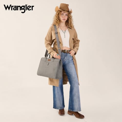Wrangler Laptop Tote Bag for Women Fits 15.6 In Laptop for Travel and Work | Multi-compartment Organizer, Detachable Adjustable Shoulder Strap, Scratch-resistant Waterproof，Metal Feet on the Base - color: Gray