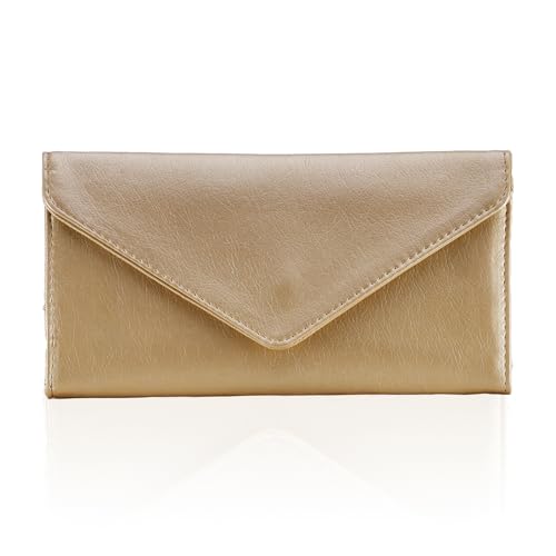Slim Womens Wallets with Credit Card Slots, Long Envelope Style Anti Theft with 2 ID Windows, Coin Pocket, Champagne - color: Champagne