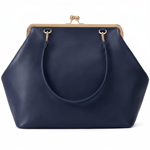 Kiss Lock Frame Handbag, PU Leather Shoulder Tote Bag Messenger Hobo Clutch Purse for Women Formal Work Leisure - color: Pu Blue
