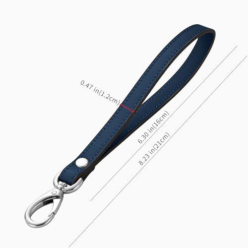 Genuine Leather Wristlet Strap - Universal Hand Lanyard Replacement - color: Silver - Blue