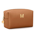 Gifts for Women Bridesmaid Gifts Initial Makeup Bag | Personalized Birthday Gift | PU Leather Cosmetic Pouch Bag | Waterproof Travel Toiletry Bag (Brown M) - color: Brown, style: M