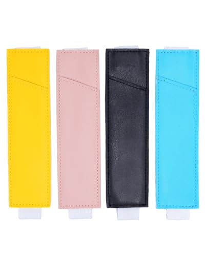 eZAKKA 4-Pack Adjustable Pen Holder for Notebook, PU Leather Pencil Pouch | Elastic Band Pencil Case Fits 7-10 Inch Journals, Planners & Tablets; Holds 4 Pens, USB Drives or Earphones; 4 Colors