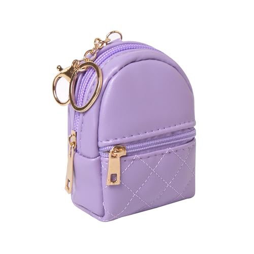 Mini Backpack Cute Cosmetic Bag for Women, Creative Cute Pendant Keychain Key-chains Keyrings PU Leather Makeup Bag Key Lipstick Card Holder Data Cable Organizer Zipper Pouch - color: Purple