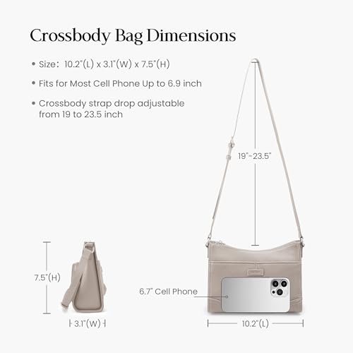 befen Genuine Leather Crossbody Bags for Women Travel Wallet Purse | Real Leather, Purse with Built in Wallet, RFID Blocking, 8 Card Slots, Crossbody Bag with Wallet, Detachable Shoulder Strap - color: Z02-beige Grey