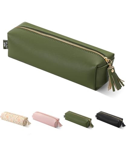 Mr. Pen- PU Leather Pencil Case, Green | Pencil Case Small Pencil Pouch Aesthetic Pencil Cases - color: Green