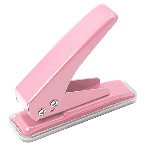 Single Hole Puncher, 1/4" Hole, 20 Sheet Capacity, Pink, 1 Pack | Metal Paper Punch with Skid-Resistant Base, for Paper, Chipboard, Art Project - color: Pink