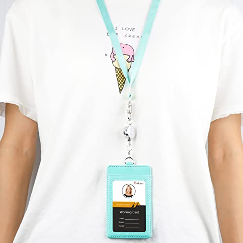 Teskyer Badge Holder with Retractable Lanyard, Vertical Cyan | Durable Nylon Lanyard, Rear Card Pocket, Scan Without Removing Card, Built to Last, Work & Cruise Ready - color: Green #02, size: Vertical
