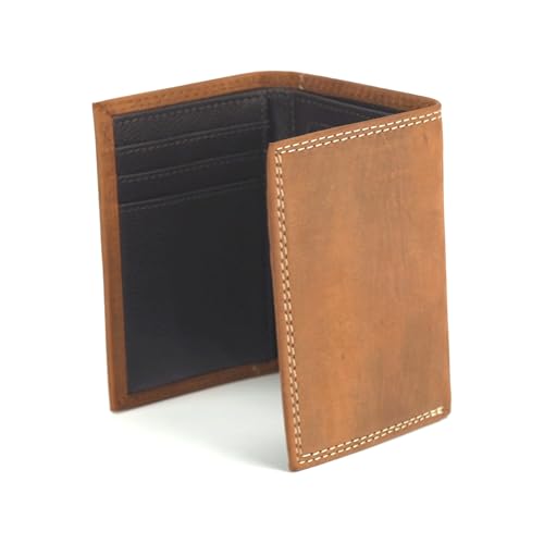 ARIAT Men's Leather Trifold Wallet, Embossed Logo, Medium Brown