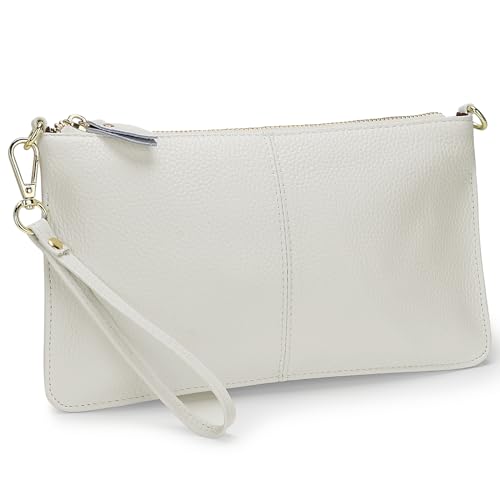YALUXE Women's Genuine Leather Wristlet Handbags Purses Clutch Wallet Bag - color: 1- White Leather Strap