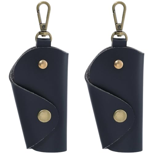 2PCS PU Leather Key Wrap Cover for Motorcycle Portable Protective Keyring Pouch - color: Black