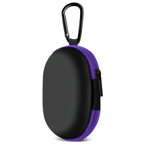 1 Pack Oval Earbud Case Storage Bag with Carabiner, Purple | Portable EVA Carrying Case, For Wired/Wireless Headphones, SD Card Storage, Camera Chip - color: D51-purple