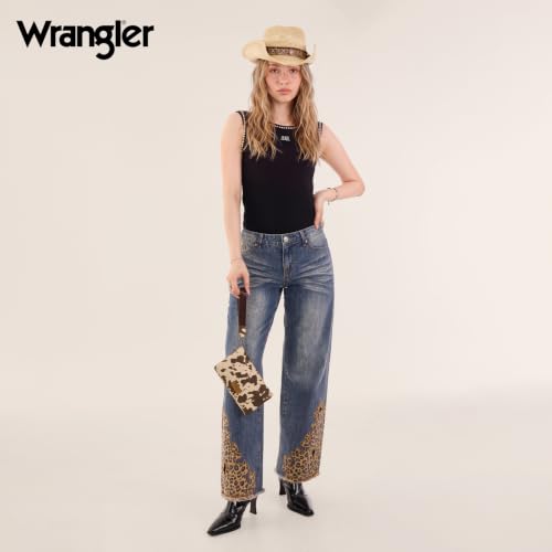 Montana West Wrangler Cow Print Crossbody Wallet Purse for Women Western Clutch Small Purse Credit Card Holder - color: A-Coffee
