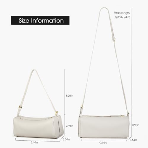 DONNAIN Premium Full Grained Leather Crossbody Purses and Barrel Bag - color: White