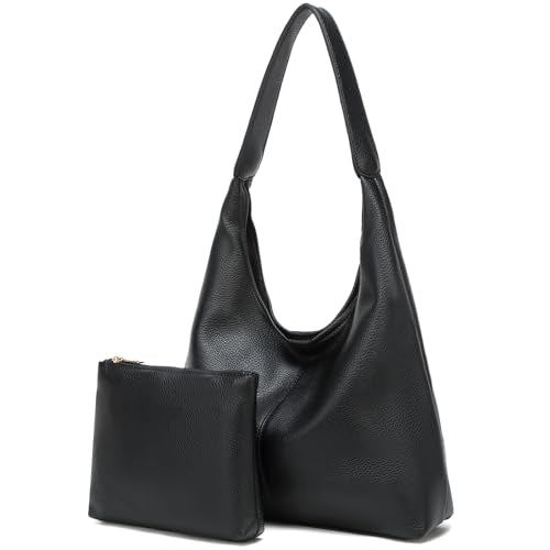 Casual Hobo Bag for Women Soft Shoulder Bags Slouchy Pu Leather Tote Purses for Work Travel - color: A Black