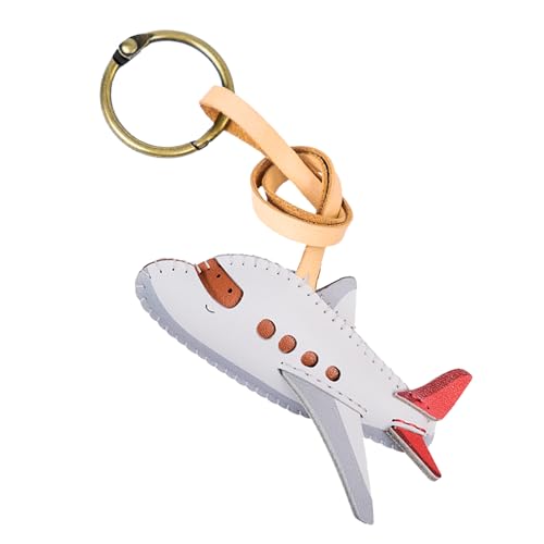 Travel Icon Leather Charm Keychain - Hand-Sewn Bag Charm for Car, Backpack Decoration, Gift for Women Men Kids - color: Plane
