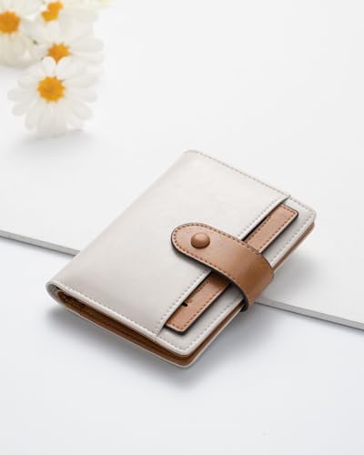 Alldaily Small Slim RFID Blocking Leather Wallet for Women, Bifold with 10 Card Slots and Coin Pocket (White&Brown) - color: White with Brown