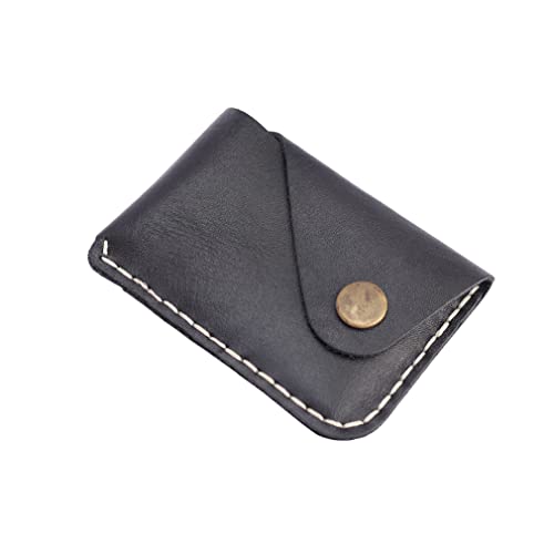 Handmade Minimalist Genuine Leather Card Case Wallet Small Card Holder in Front Pocket - color: Black
