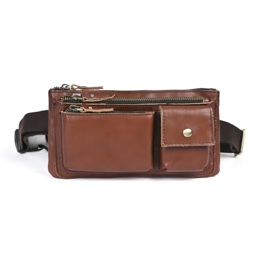 Water Resistant Canvas + Leather Hiking Riding Travel Fanny Waist Pack Small Phone Pouch For Men Women FB811-29 (100% Leather-C-Wine) - color: 100% Leather-C-Wine