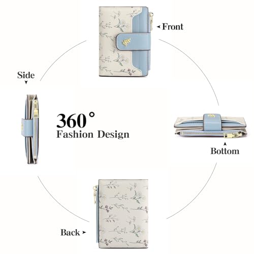 GAEKEAO Wallet Women Small RFID Vegen Leather Card Holder for Women | Compact leather wallet, credit card holder, RFID protection, ID window, coin pocket, lightweight travel purse - color: Blue