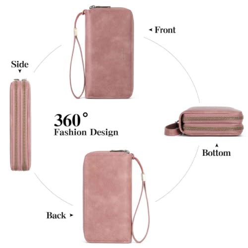 GOIACII Wristlet Wallets for Women 2 Zip Around Ladies Clutch Pink - color: Pink