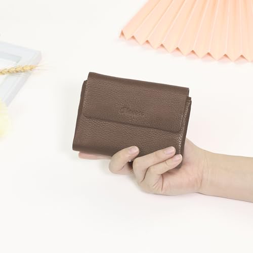 Women's Bifold Wallet, Genuine Leather, Magnetic, ID Window | Holds 10+ Cards, 2 Zip Coin Pockets, Pebbled Cowhide, Snap Closure, Large Capacity, Multiple Colors, Compact 5.5x3.9in - color: B-Coffee