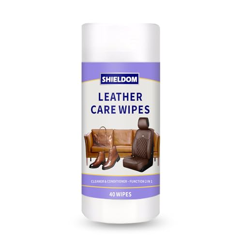 SHIELDOM Leather Cleaner & Conditioner Wipes - Clean, Condition & Protect Leather, UV Protection Prevent Cracking & Fading, Safe for Car Seat, Shoe, Bag & All Leather Surfaces 40 Wipes