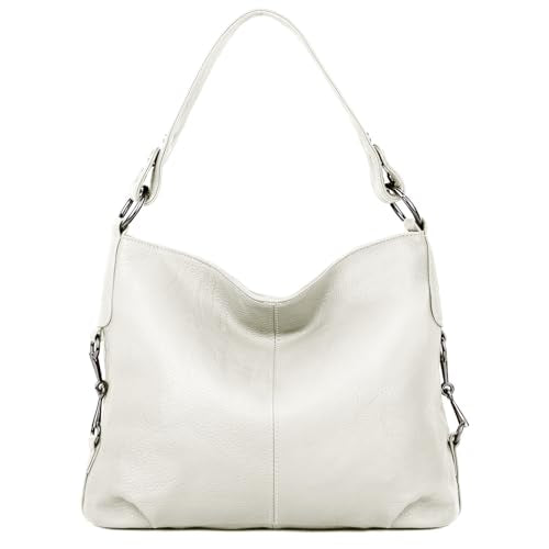 YALUXE Women's Real Leather Shoulder Bags Hobo Handbags Purse Crossbody Bag - color: 1-new Ivory White