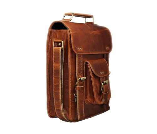 jaald Genuine Leather Messenger Bag Vintage Laptop Crossbody Bag Satchel Man Purse Shoulder Bag for man woman office bag - style: 11 Inches Brown