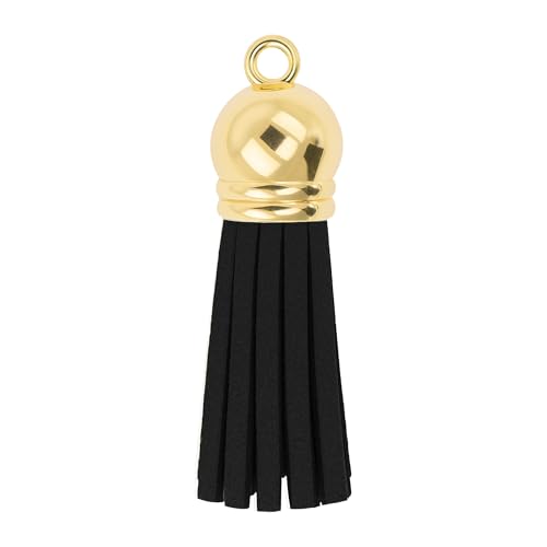Mandala Crafts Gold Cap Black Faux Suede Leather Tassels, 100 PCs - color: Gold Cap Black Suede
