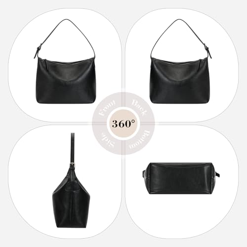 Genuine Leather Hobo Bags for Women Slouchy Shoulder Purses Crossbody Handbags with Adjustable Strap for Work Casual | Shoulder Bag - color: Black