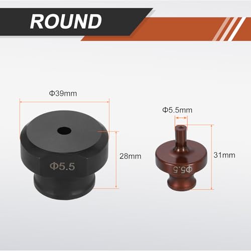 HARFINGTON Hydraulic Hole Punch Die 5.5mm Round Hole 40Cr Steel Electric Punching Kit for MHP-20 JP-20 Electric Punching Machine, Burgundy & Black - size: 5.5mm